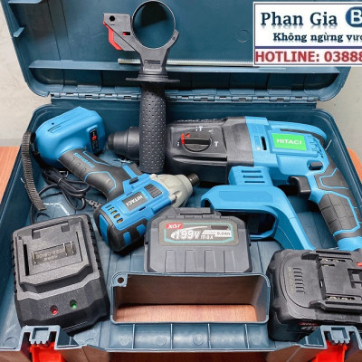 Bộ Combo 2 Máy Khoan Gồm Máy Khoan Đục Bê Tông Và Máy Chuyến Vít 199V - Động Cơ Không Chổi Than - Tặng Hộp Đựng