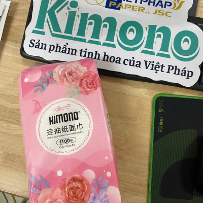 ( Tặng 2 gói) Thùng 10+2 bịch giấy treo tường đa năng KIMONO hoa hồng 4 lớp dạng rút 1100 tờ