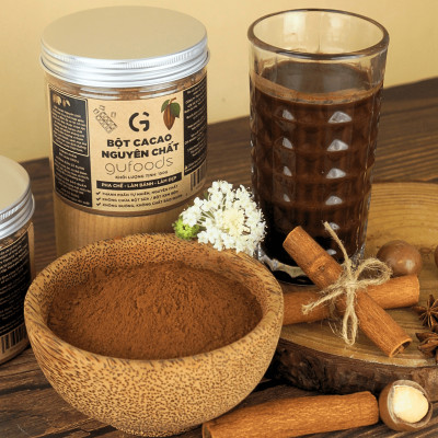 Bột cacao nguyên chất GUfoods - Thành phần tự nhiên, Không pha trộn, Eat clean, Pha chế healthy, Làm đẹp (hũ 150g)