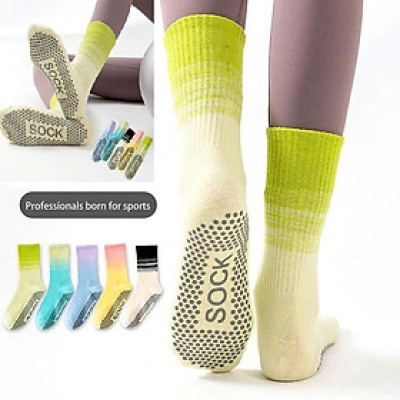 Tất , Vớ Cao Cổ Nữ(Loang Màu)-(Giá 1 ĐÔI )Tất Thoáng Khí Có Đính Hạt Silicon Chống Trơn Trượt Freeszie 35-40,Tập Yoga, Pilates Gym Aerobic