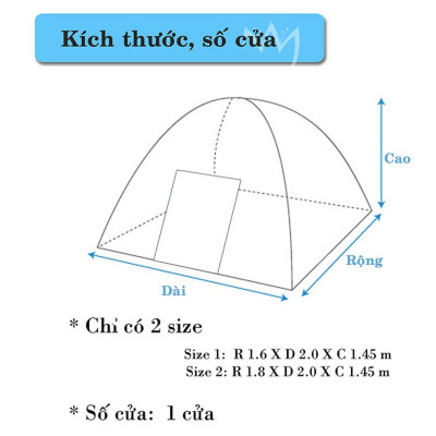 Màn chụp tự bung đỉnh tù cao cấp Mộc Miên loại 1,6m x2m -1 cửa 