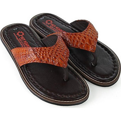 Dép da cá sấu Huy Hoàng kiểu kẹp màu vàng bò HT7235