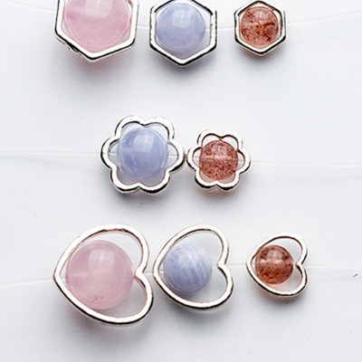 Combo 3 charm bạc hình lục giác lồng hạt xỏ ngang - Ngọc Quý Gemstones