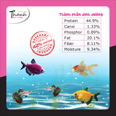 Thức ăn Cá Neon, Cánh Buồm, Molly, 7 màu, 3 đuôi ... GREENABC – Độ đạm 42% cho năng lượng dồi dào, tiêu hóa tốt, tăng đề kháng, lên màu đẹp – Hộp 40g