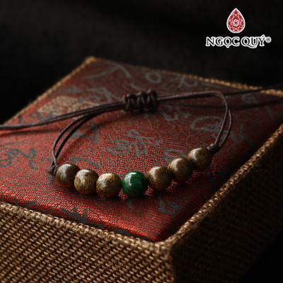 Vòng trầm tốc thắt dây phối đá cẩm thạch sơn thủy - Ngọc Quý Gemstones