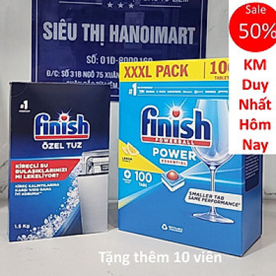 Combo Viên rửa bát Finish All in one 110 viên + Muối rửa bát Finish 1.5kg dùng cho Máy Rửa Bát Chén