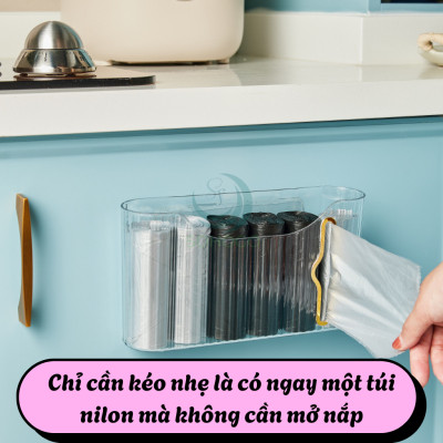 Hộp đựng cuộn túi rác nhiều ngăn 24x13.5x6cm- Hộp nhả túi nilon dạng cuộn - Giá treo túi rác mini tiện dụng