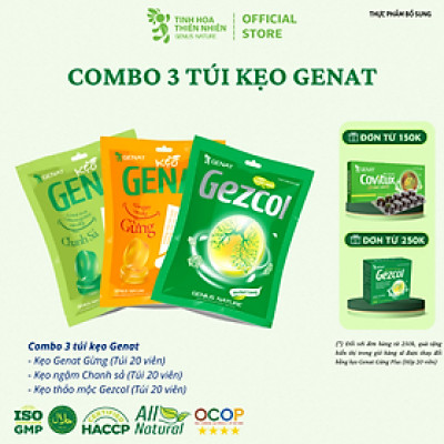 Combo 3 Túi kẹo thảo mộc Gezcol, Chanh Sả, Genat Gừng (Túi 20 viên)