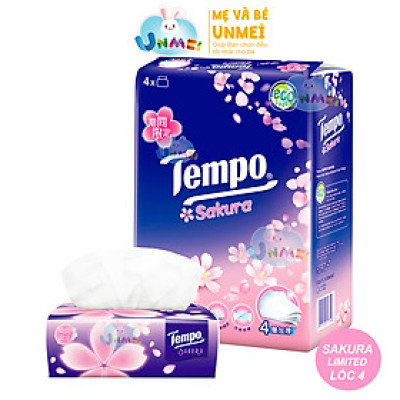[LỐC 4 GÓI] Khăn Giấy Rút Cao cấp Tempo Hương Sakura - 4 Lớp Bền Dai, An Toàn Cho Da - Thương Hiệu Đức (Lốc 4 Gói)