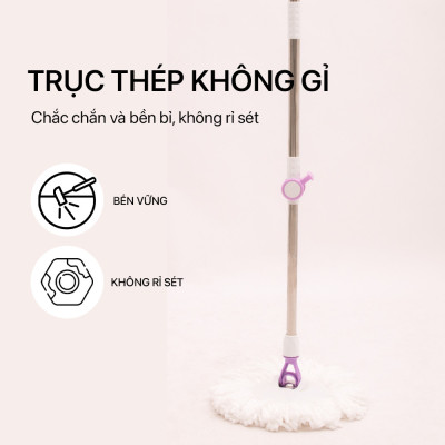 Combo 3 Bông Lau + 1 Cây Lau Nhà Đơn MyJae Sợi Microfiber Xoay 360 Độ Phù Hợp Cho Nhiều Loại Thùng Lau 134cm