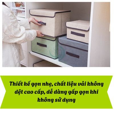 Bộ 2 thùng vải, hộp vải đựng đồ đa năng -Màu Nâu Kem - Hộp vải đựng quần áo 2 size đựng quần áo, đồ lót, giày, văn phòng phẩm, đồ dùng cá nhân rất tiện lợi-Bộ 2 hộp vải đựng đồ vải canvas siêu xinh có nắp đậy, tủ vải đựng đồ hộp cái