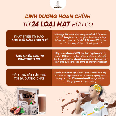 Thùng 12 Hộp Sữa Hạt Từ Gạo Lứt Hữu Cơ Nảy Mầm 24Grains Vị Socola Tự Nhiên Cho Trẻ Từ 3 Tuổi & Cả Gia Đình