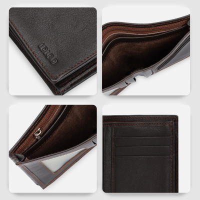 Ví da nam gập đôi phom đứng phối màu nhiều ngăn IDIGO MW1-6033