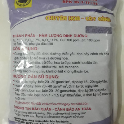Combo 02 loại Phân bón đầu trâu NPK 17-15-7+TE và 15-7-17+TE cao cấp gói 1KG chuyên hoa - cây cảnh giúp phát triển toàn diện cho hoa và cây cảnh
