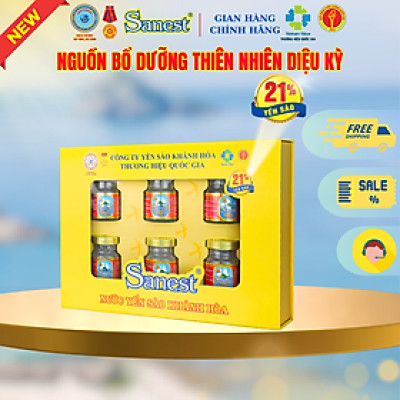  NEW [ Hộp 6 lọ quà tặng] Nước Yến sào Khánh Hòa Sanest 21% - Có đường