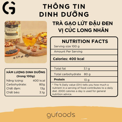 [Vị Cúc Long Nhãn] - Trà Gạo Lứt Đậu Đen GUfoods 500g - Thanh Nhiệt, Mát Gan, Cải Thiện Giấc Ngủ, Tốt Cho Tim Mạch, Giảm Cân, Eatclean, Healthy