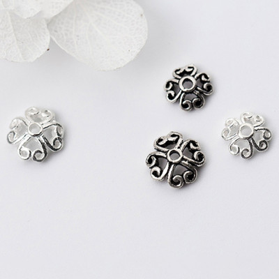 Combo 10 cái charm bạc trắng chụp hạt, bọc hạt họa tiết  hoa văn #3 - Ngọc Quý Gemstones