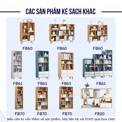 Tủ Kệ Sách Gỗ Đẹp Hiện Đại Đa Tầng FIVO Mã FB60 Chất Liệu Gỗ MDF Phủ Melamine Chống Thấm Bề Mặt, Dễ Dàng Lắp Ráp Có Kèm Tấm Lưng (Kích Thước 100x24x107cm)