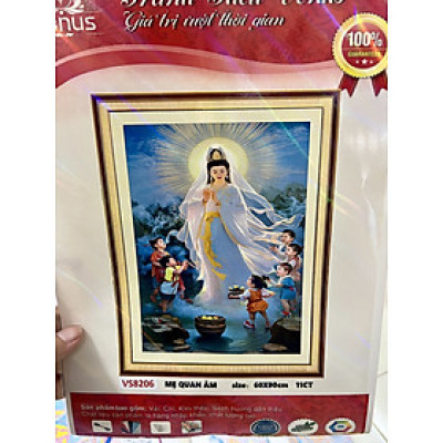 Tranh thêu kín quan âm tống tử vs8206, kích thước 60 x 90 cm