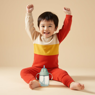 Bình tập uống nước có ống hút bi trọng lực chống tràn, chống sặc Tommee Tippee Trainer Straw, 240ml, cho bé từ 6 tháng– Xanh