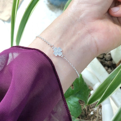 Lắc Tay Nữ Bạc Ta Cỏ 4 Lá Đính Đá May Mắn Bạc Hiểu Minh LTU576