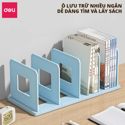Giá Đựng Sách Để Bàn Deli - Kệ Chia 4 Ngăn Văn Phòng Học Sinh Sinh Viên - Chặn Sách Nhiều Ngăn Giúp Sắp Xếp Tài Liệu