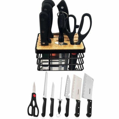 Kệ cắm dao kéo bằng thép đen mặt gỗ cao cấp