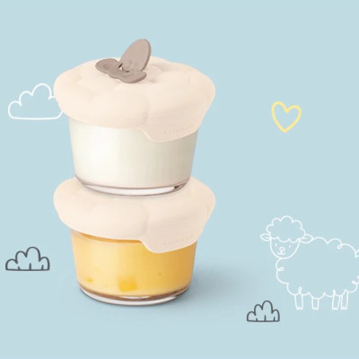 Hộp đựng thức ăn cho bé LocknLock LNG058S2IVY, Hàng chính hãng, 2 hộp 150ml, có vạch chia, nắp hình cừu - JoyMall