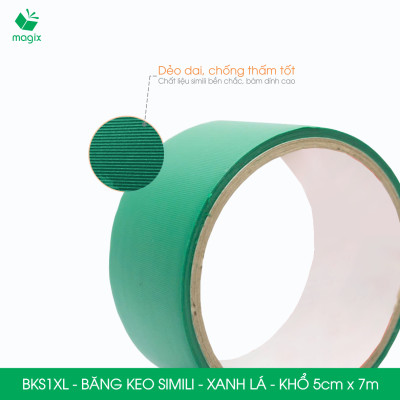 BKS1XL - 6 cuộn băng keo Simili khổ 5cm x 7m - Xanh lá - Băng dính dán gáy sách, đóng cuốn