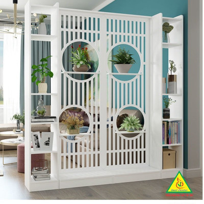 Vách ngăn liền kệ, vách ngăn phòng khách nhà bếp gỗ MDF VLK401