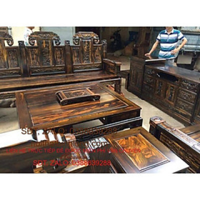 Bộ bàn ghế phòng khách âu á hộp trương voi gỗ sồi mỹ 2m2