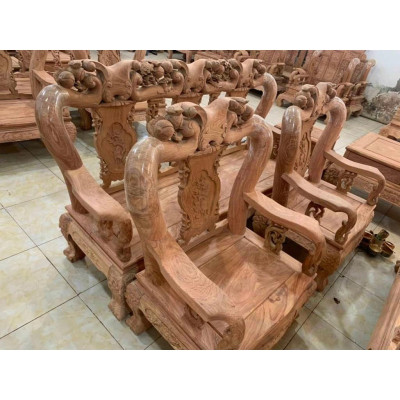 Bộ bàn ghế phòng khách minh quốc đào gỗ hương đá tay 12 tựa liền