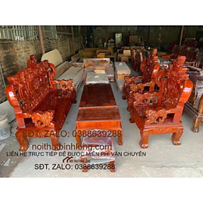 bộ bàn ghế phòng khách rồng khuỳnh gỗ xà cừ tay 12