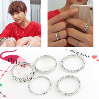 Bộ set 5nhẫn Kim Tae Hyunh (V - BTS) bao ngầu, siêu hot. Nhẫn thần tượng V BTS
