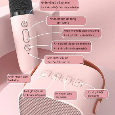 Loa Bluetooth mini kèm 2 micro hát karaoke không dây - Mic hát karaoke âm thanh chất lượng lọc âm khử nhiễu LED RGB - Hàng Nhập Khẩu