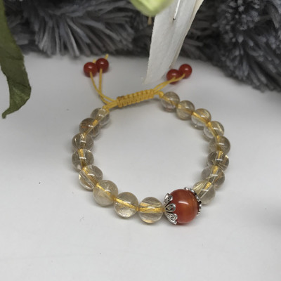 Vòng Đá Mala Thạch Anh Tóc Vàng Mix Mã Não Đỏ Ngọc Quý Gemstones TA011