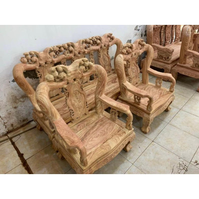 Bộ bàn ghế phòng khách minh quốc đào gỗ hương đá tay 12 tựa liền