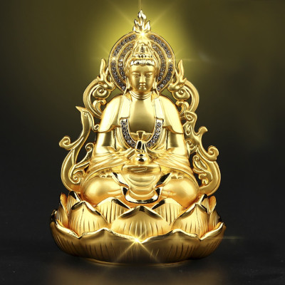 Tượng Phật Bà Quan Thế Âm Bồ Tát hai mặt tọa đài sen vàng đính đá cao cấp trang trí Taplo Ô Tô Xe Hơi