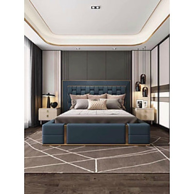 Giường ngủ Juno Sofa hiện đại bọc da cao cấp phối kim loại 