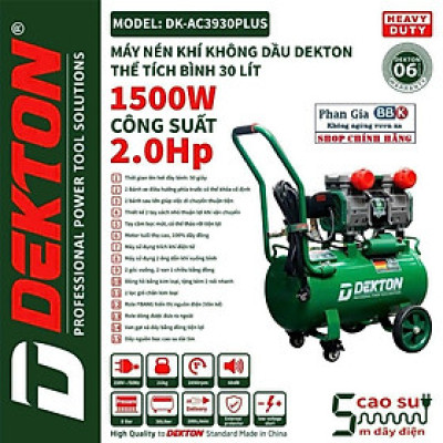 [Hàng cao cấp] Nén Khí Không Dầu Dekton DK-AC3930 Plus 2HP/1500W/ Bình 30L - Lưu Lượng 200L/Phút