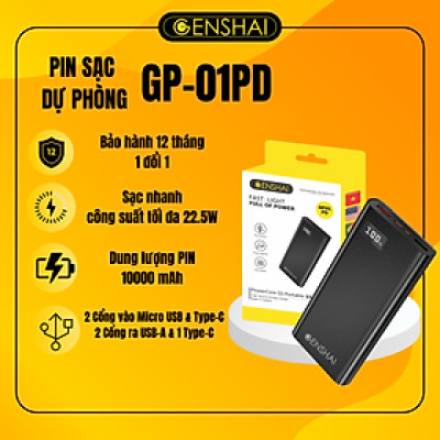 Pin sạc dự phòng hàng chính hãng Genshai GP-01PD (Sạc nhanh PD & QC 3.0) 10.000mAh màn hình Led vỏ nhôm | Bảo hành 12 tháng 1 đổi 1 | Made in Việt Nam