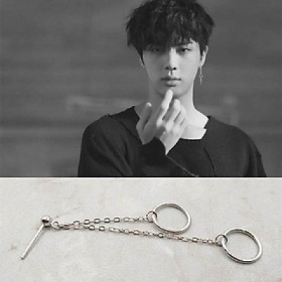 Bông tai nam hai vòng tròn thả xích dài cool ngầu