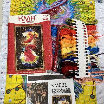 Tranh thêu kín Vũ điệu song ngư KM021, kích thước 50 *90 cm