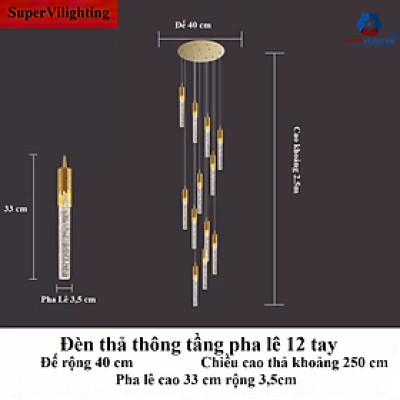 Đèn thả thông tầng pha lê SuperVilighting trang trí cầu thang đèn chùm thả trần bảo hành 24 tháng