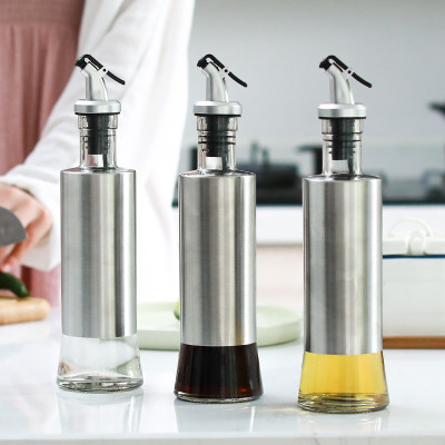 Chai rót dầu ăn, nước tương thủy tinh bọc Inox 304 cao cấp 300ml bằng thủy tinh chai hũ lọ gia vị dụng cụ nhà bếp tiện ích VANDO