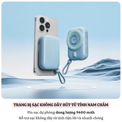 Pin sạc dự phòng không dây từ tính nam châm sạc nhanh 22.5W, dung lượng 10.000 mAh hiệu WIWU W-P049 Tích hợp dây sạc Type C, đạt tiêu chuẩn sạc quốc tế - Hàng nhập khẩu