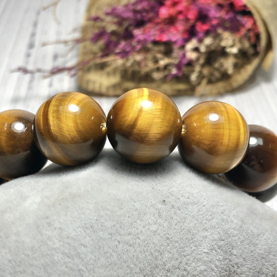 Vòng tay Thạch Anh Mắt Hổ vàng nâu 16mm mix tỳ hưu đá