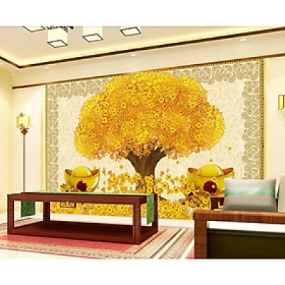 (HCM)Tranh dán tường 3d cây tài lộc may mắn trang trí phòng khách, phòng làm việc thu hút tài lộc