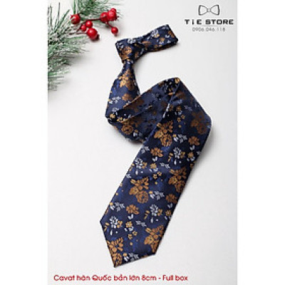 Cavat 8cm bản lớn Hàn Quốc cao cấp, hoa xanh vàng - Tặng kèm hộp Full box