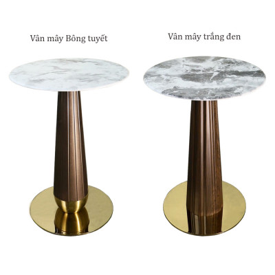 Bàn tiếp khách mặt đá TE1554-06E Nội thất Capta Mặt bàn đá pha lê tròn 60cm chân bàn sắt sơn tĩnh điện vân gỗ đế bàn inox mạ màu vàng sang trọng cao cấp nhập khẩu hcm